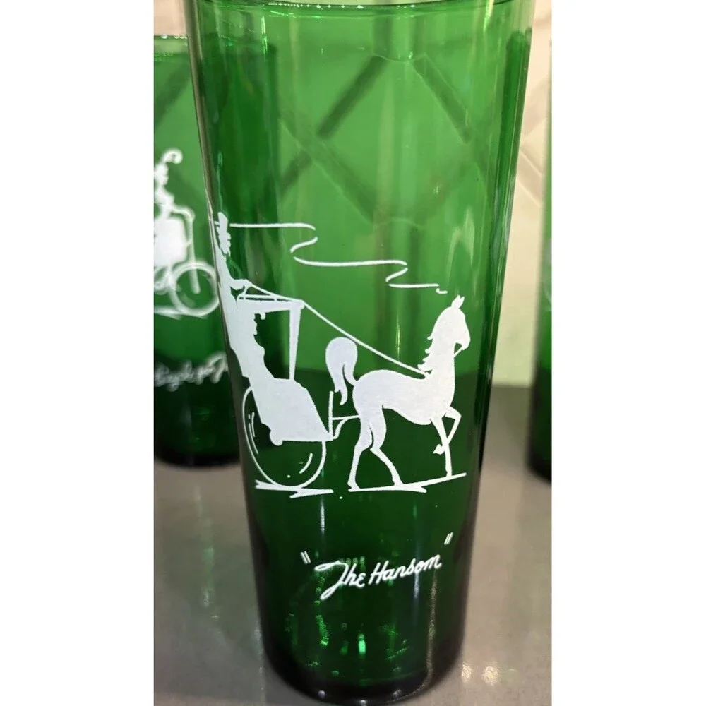 Vintage 1950's - 1960's Anchor Hocking Green Highball Glasses -  Mix & Match